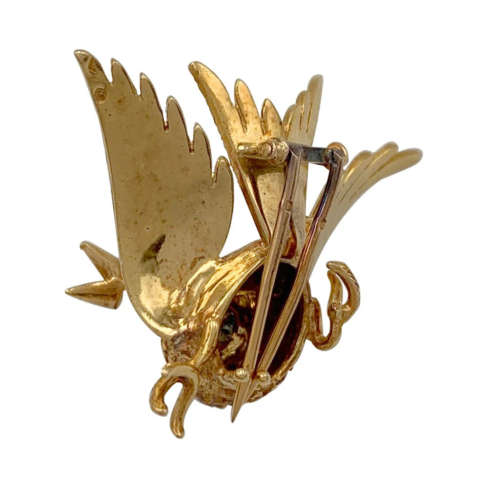 Broche oiseau en or jaune, rubis, perle - Image 4