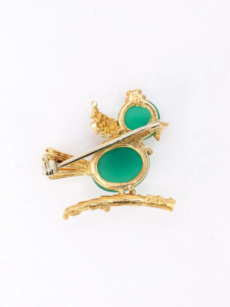 Broche oiseau vintage or jaune chrysoprase rubis - Image 4