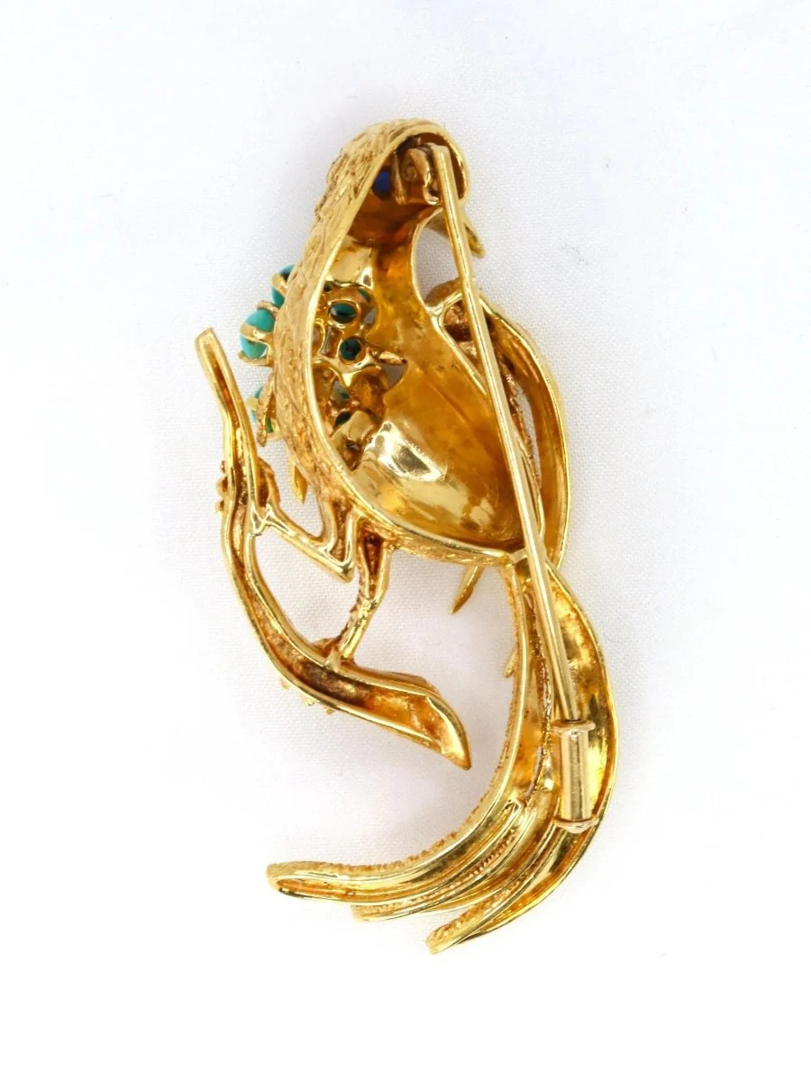 Broche oiseau vintage or jaune saphir turquoise diamant - Image 3