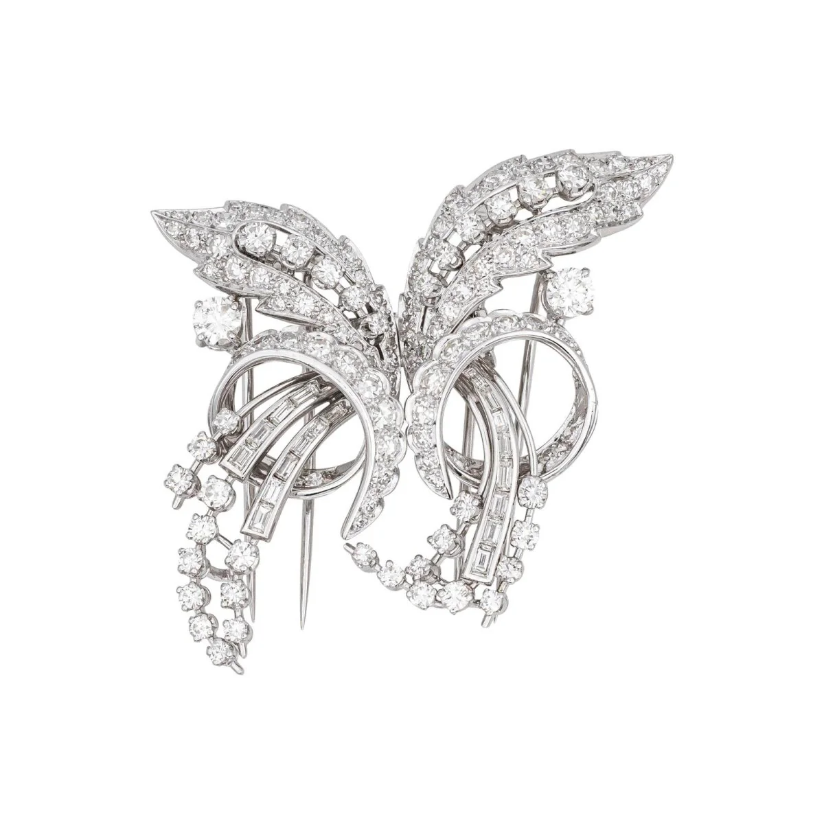Broche Double Épingle en or blanc et diamants