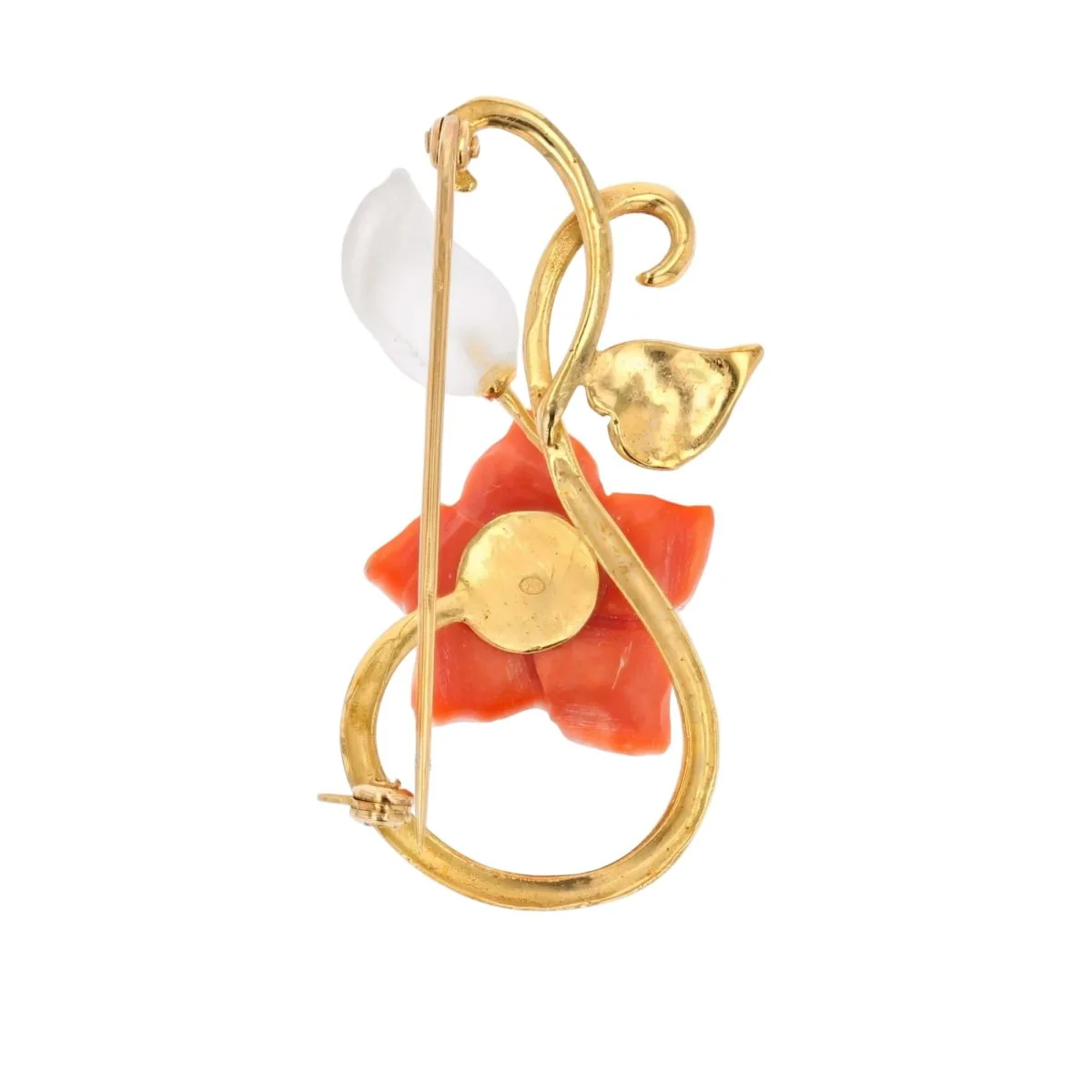 Broche Épingle en or jaune, corail, perle et cristal de roche - Image 4