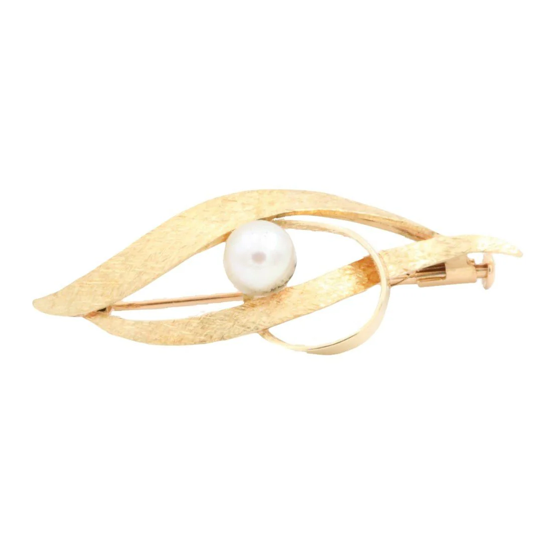Broche or jaune et perle