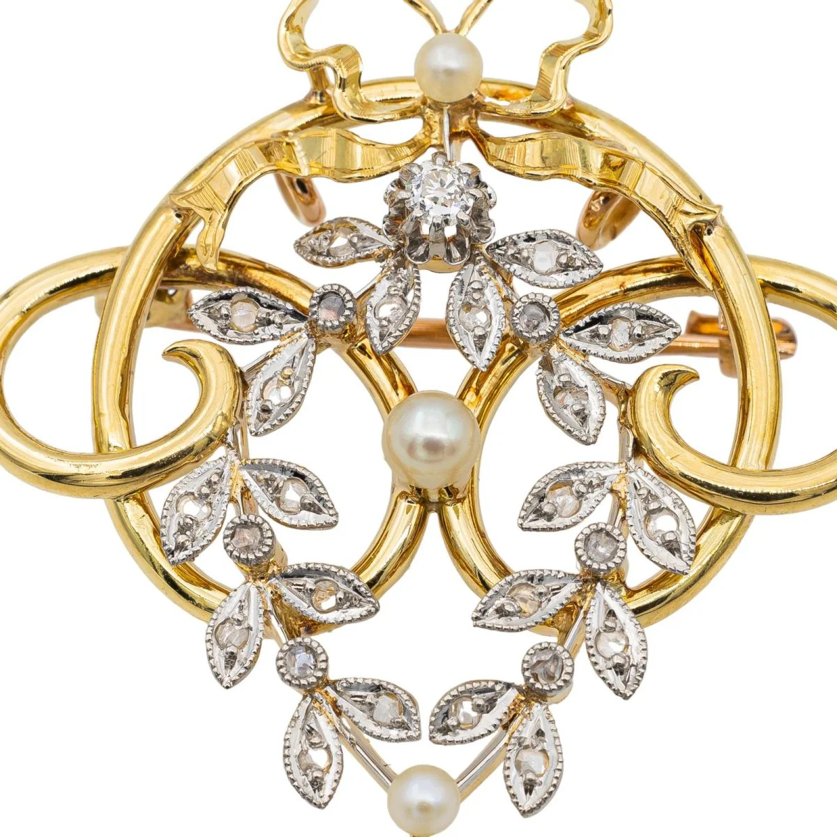 Broche en or jaune, or rose et perles - Image 6