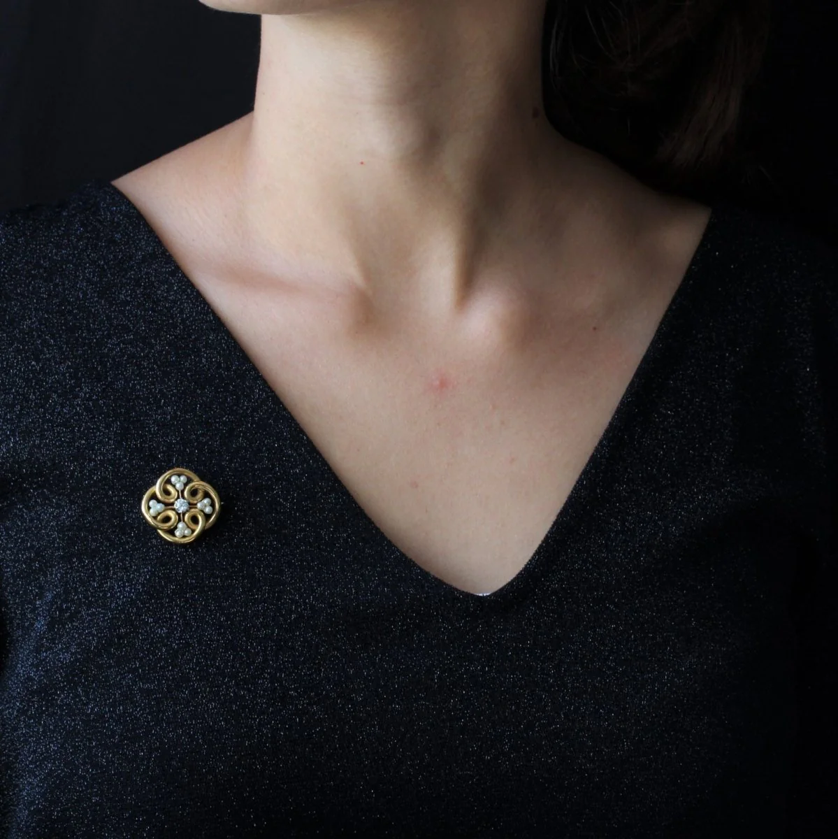 Broche Épingle en or jaune, perles et diamant - Image 2