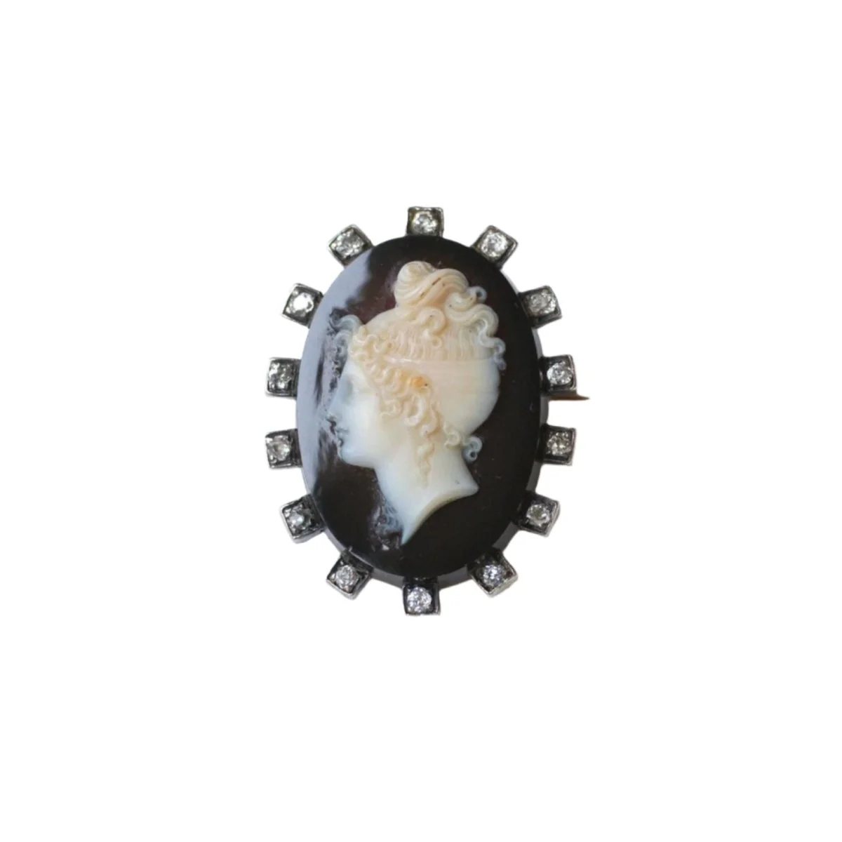 Broche Camée Onyx et Diamants