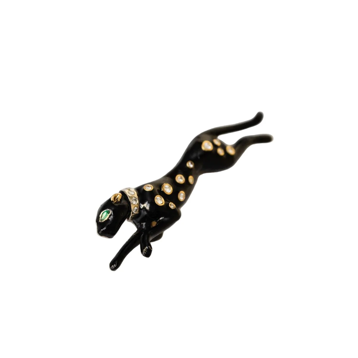 Broche panthère André VASSORT en or jaune et émail noir - Image 3