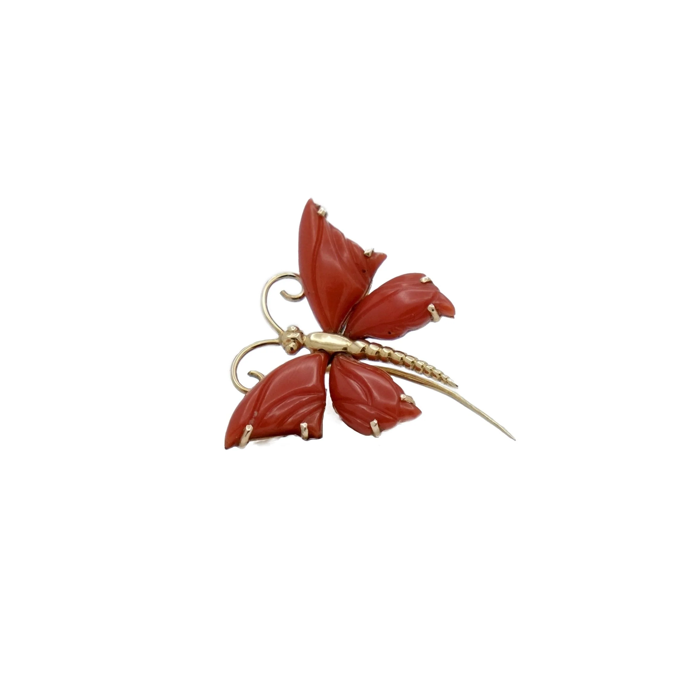 Broche papillon en or jaune et corail - Image 5