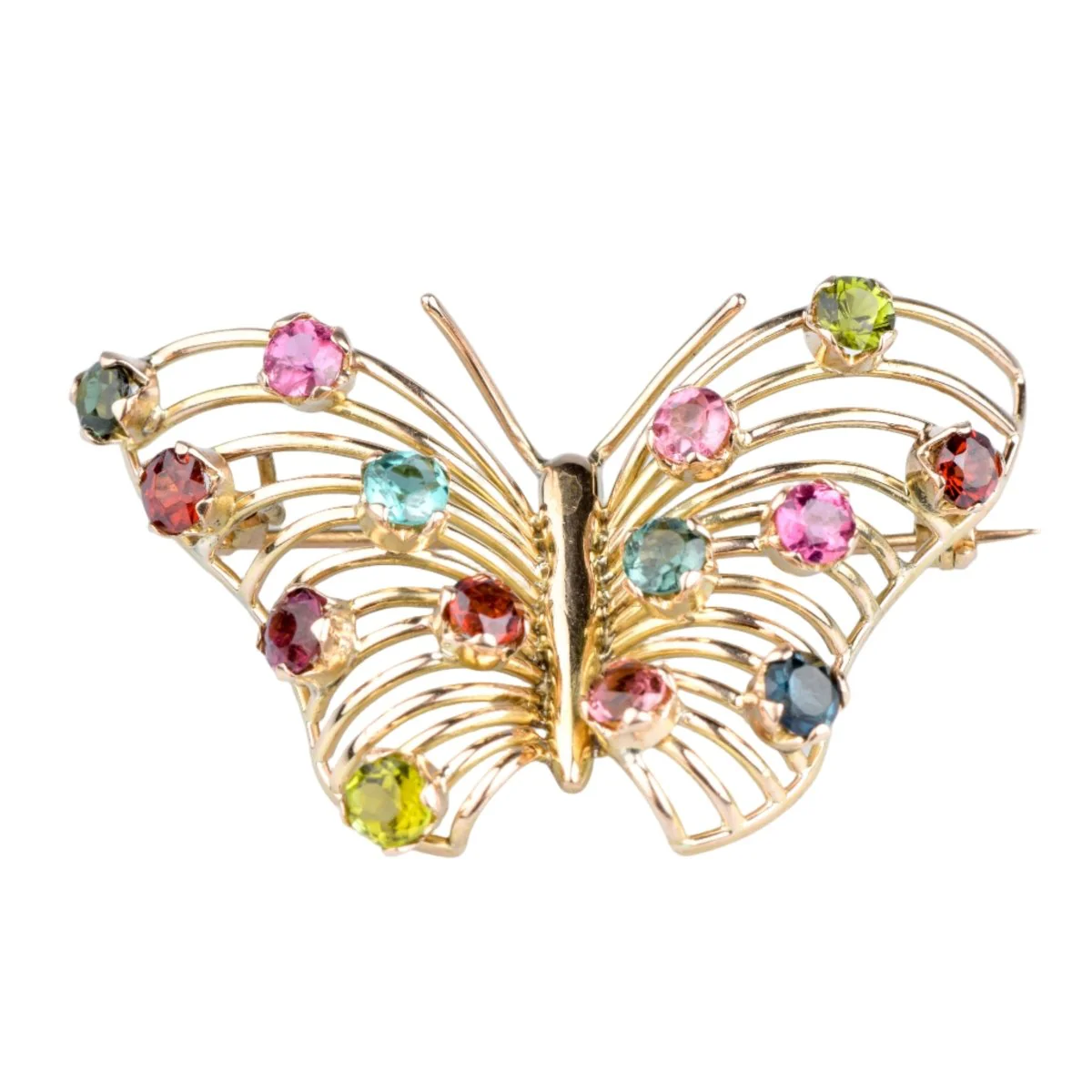 Broche Papillon en or jaune et pierres fines
