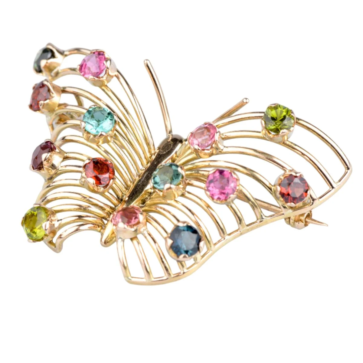 Broche Papillon en or jaune et pierres fines - Image 3