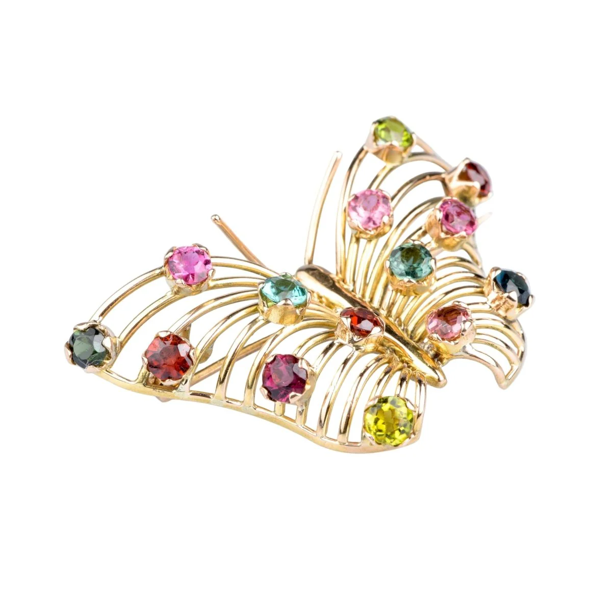 Broche Papillon en or jaune et pierres fines - Image 5