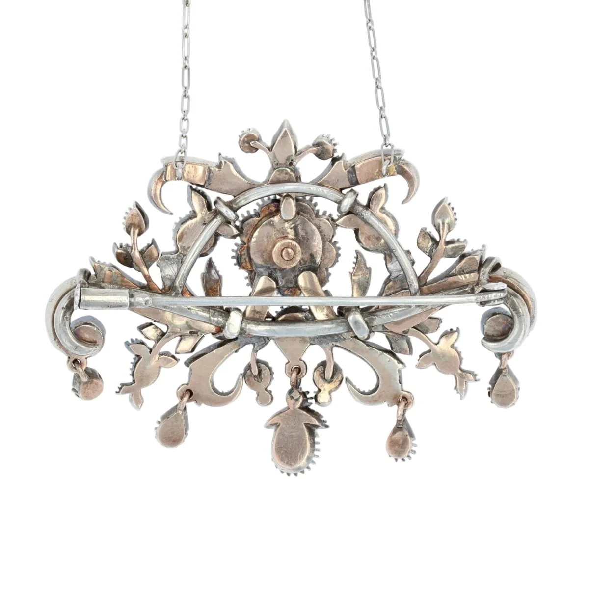 Broche Pendentif en or blanc, or rose, argent et diamants - Image 3