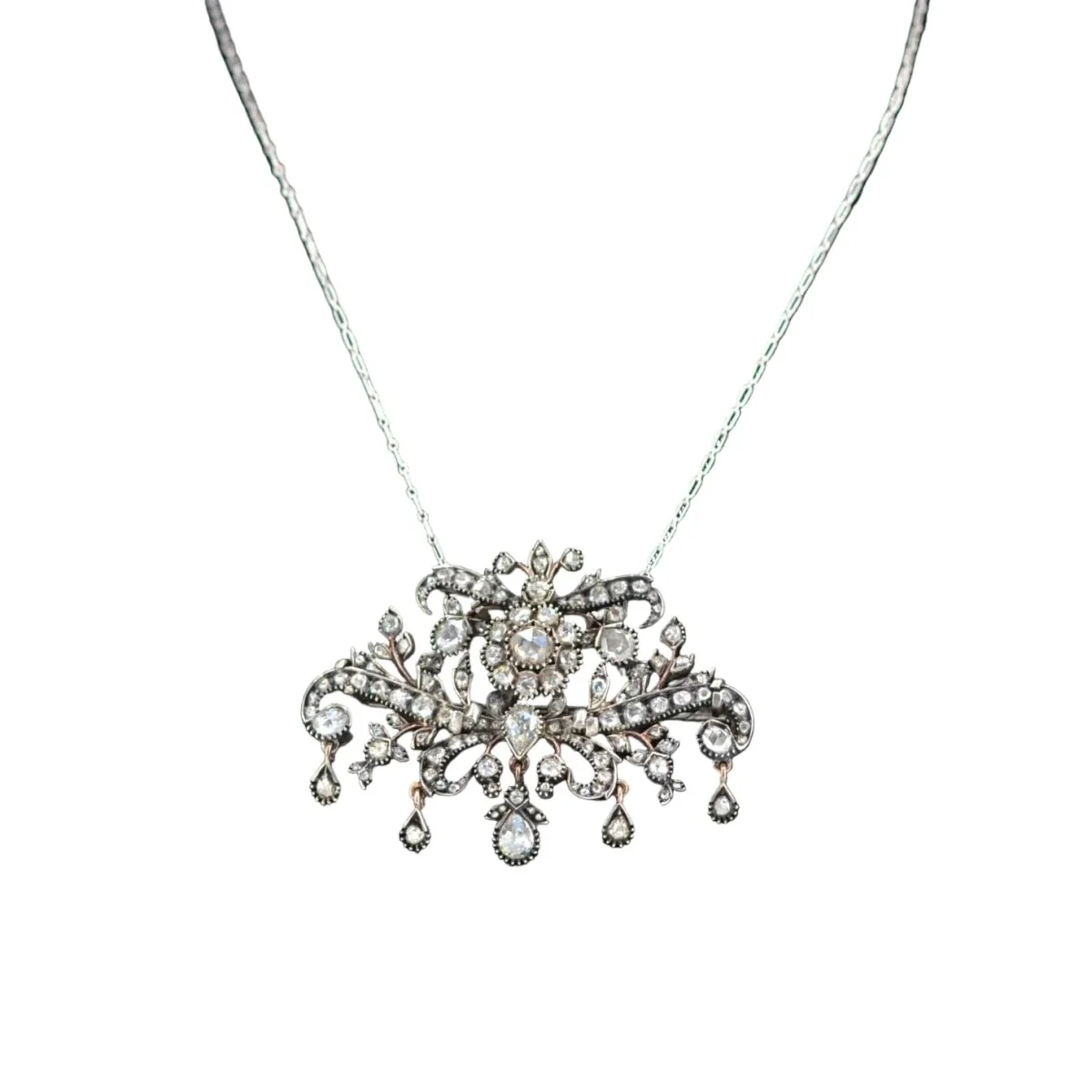 Broche Pendentif en or blanc, or rose, argent et diamants - Image 4
