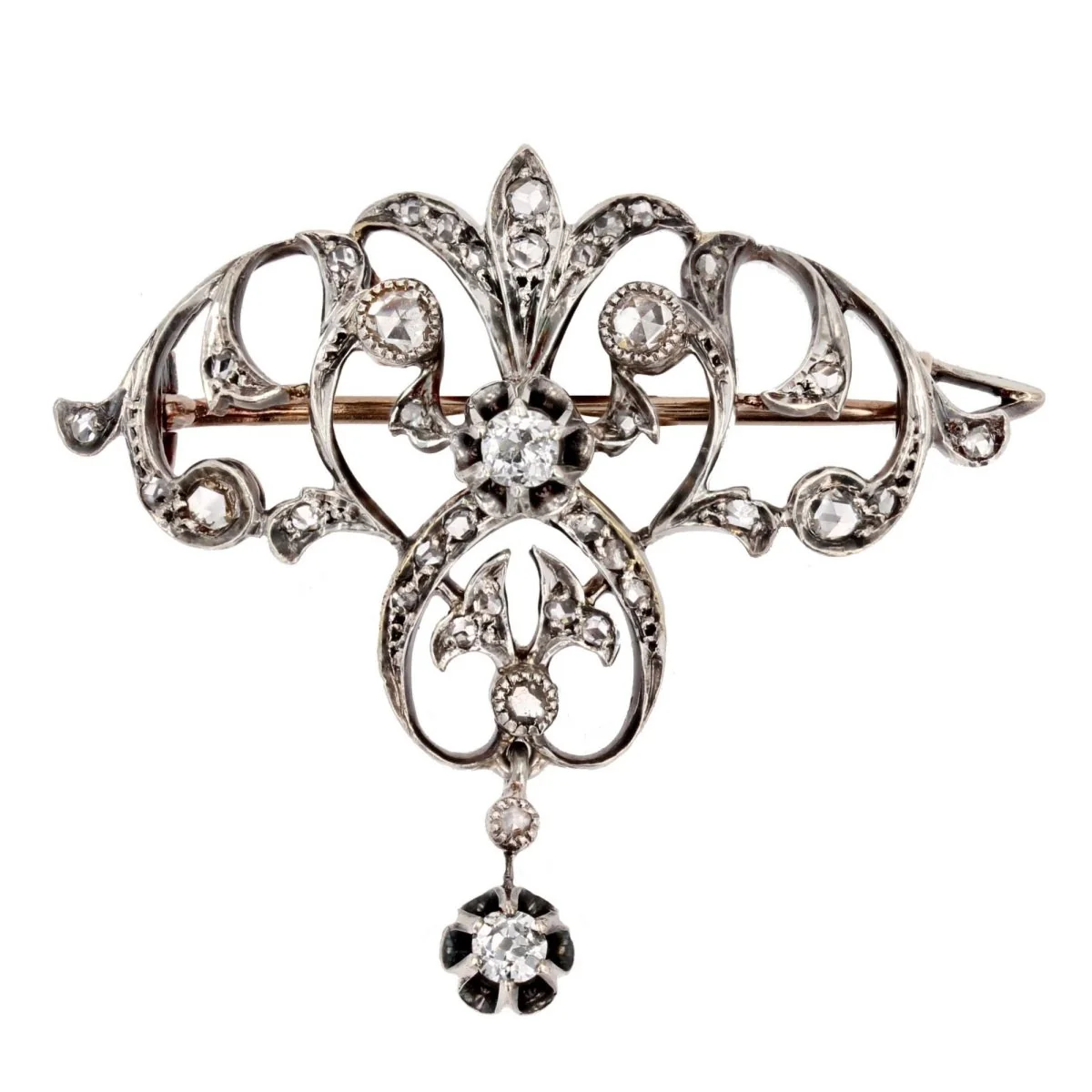 Broche Épingle en or rose, or jaune, argent et diamants