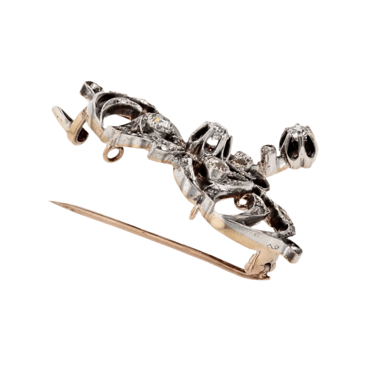 Broche Épingle en or rose, or jaune, argent et diamants - Image 3