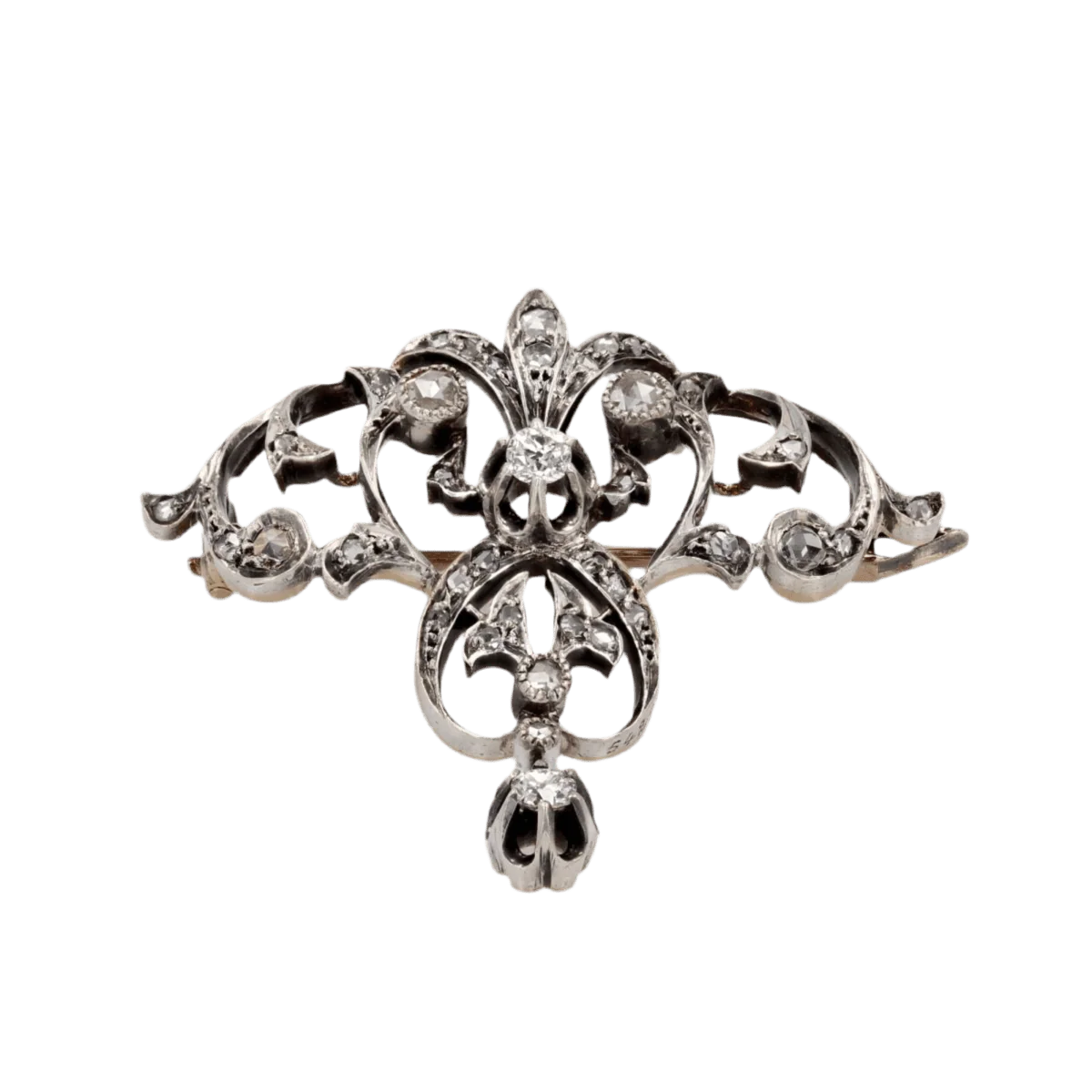 Broche Épingle en or rose, or jaune, argent et diamants - Image 5