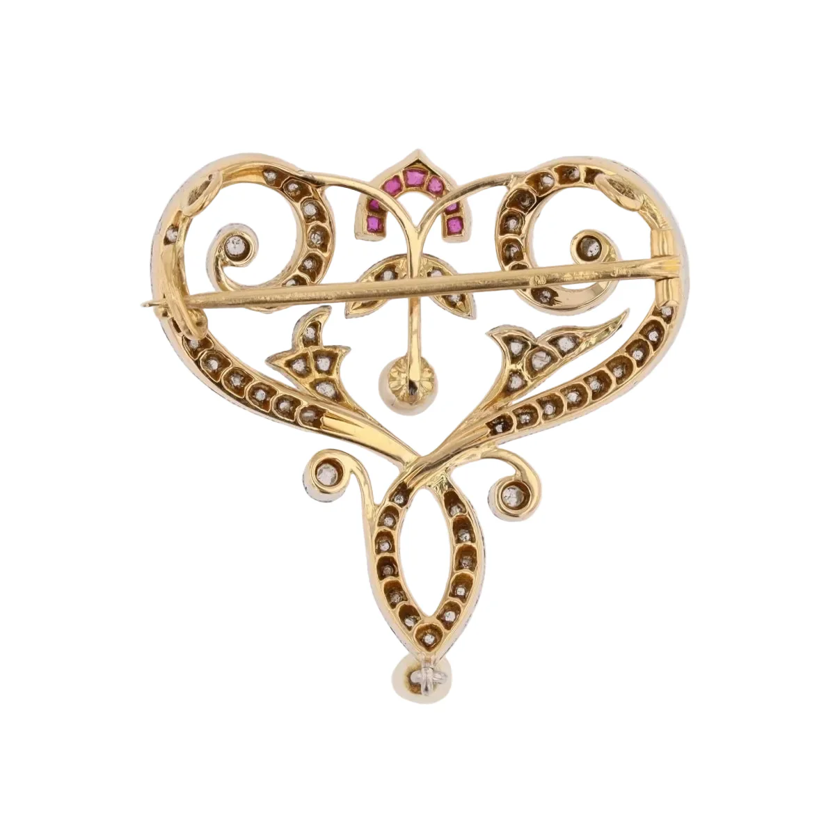 Broche Épingle en or jaune, platine, perles, rubis et diamants - Image 3