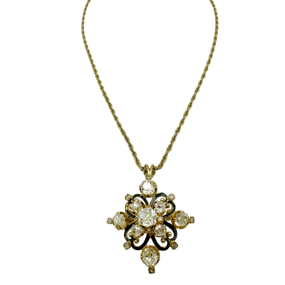 Broche Pendentif en or jaune, émail et diamants