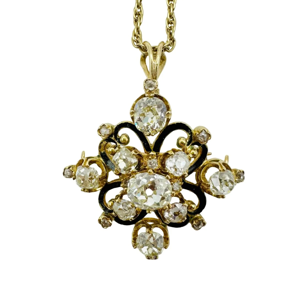 Broche Pendentif en or jaune, émail et diamants - Image 5