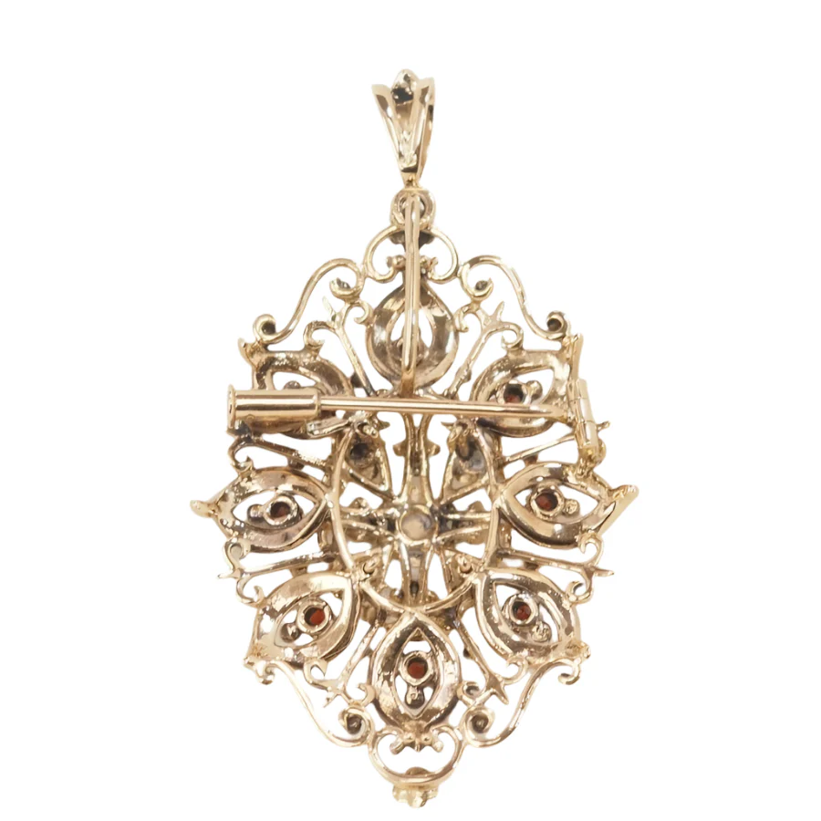 Broche pendentif en or jaune, emeraude et perles de culture - Image 5