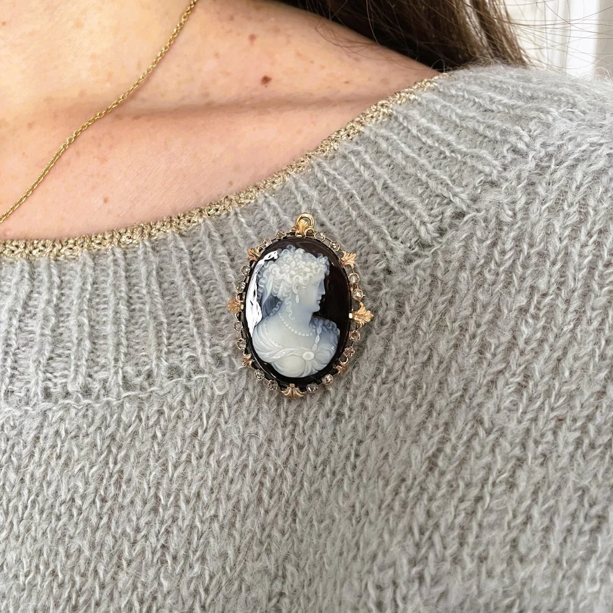 Broche Pendentif en or jaune, or rose, agate et diamants - Image 2