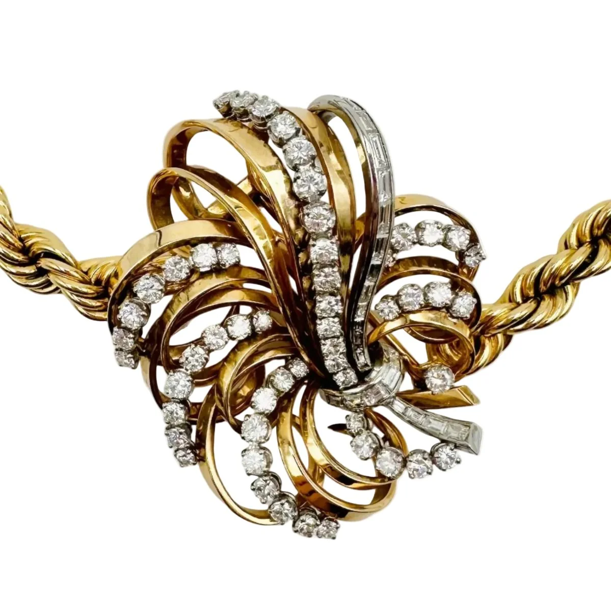 Broche/Collier Pendentif BOUCHERON en or jaune, or rose, platine et diamants - Image 3
