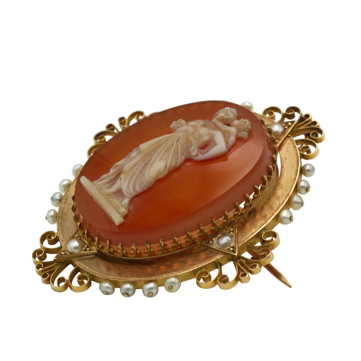 Broche Épignle en or jaune, agate et perles - Image 3