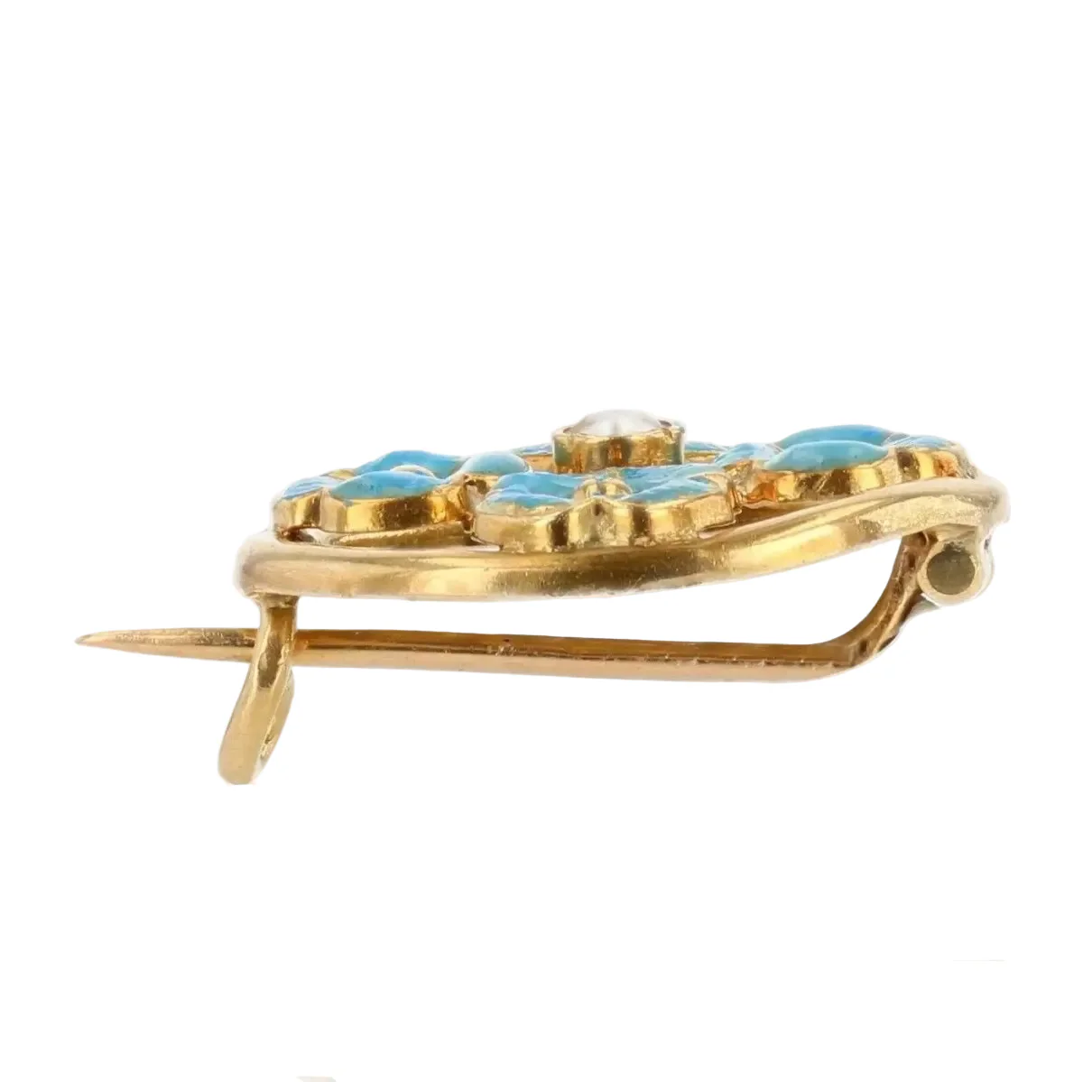 Broche Épingle en or jaune, perle et turquoises - Image 3