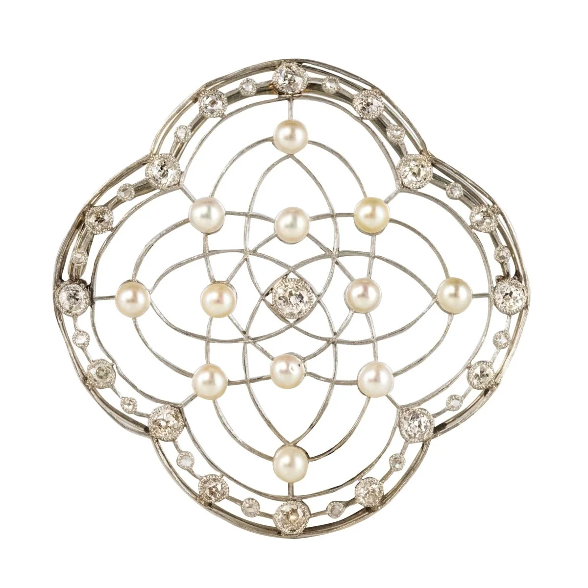 Broche Épingle en platine, perles et diamants