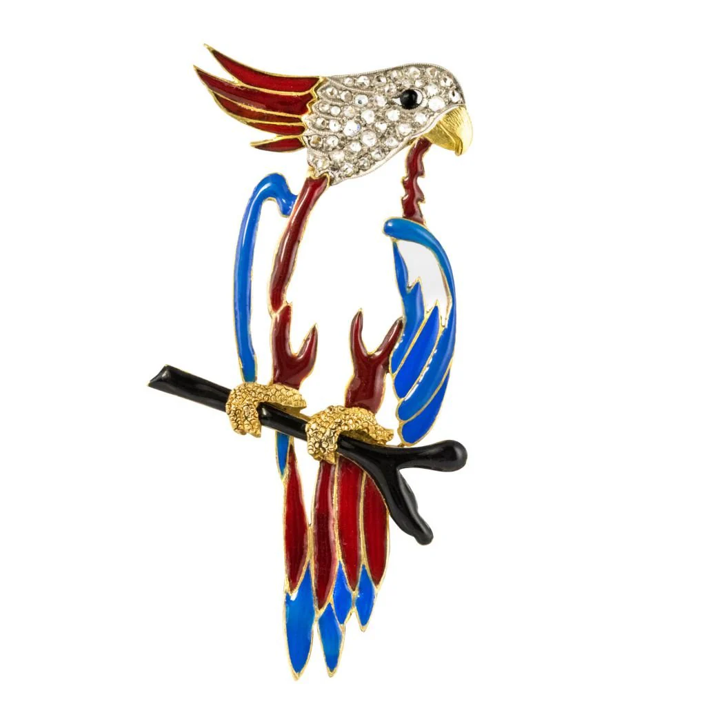 Broche Épingle en or jaune, émail et diamants