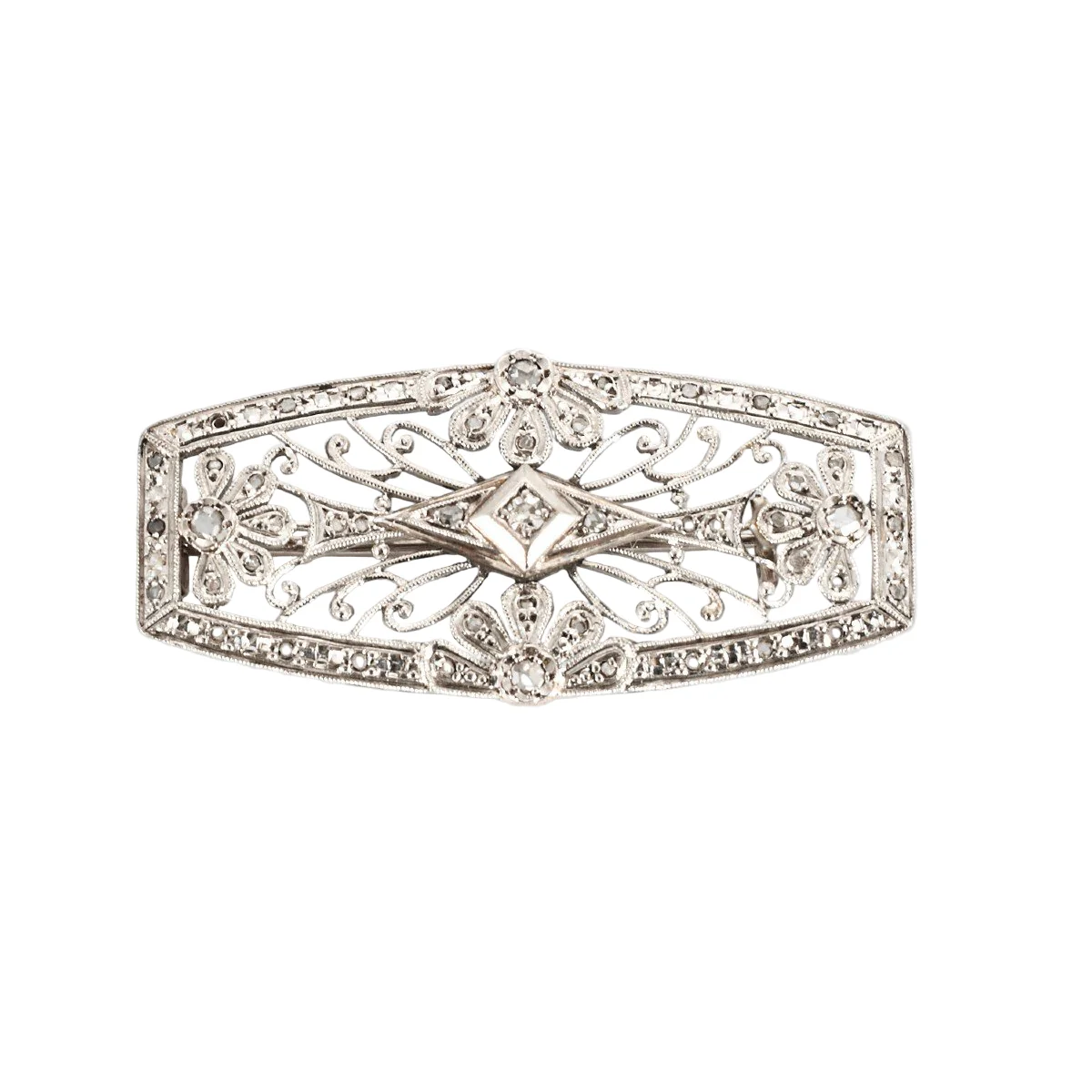 Broche Barrette en or blanc, platine et diamants