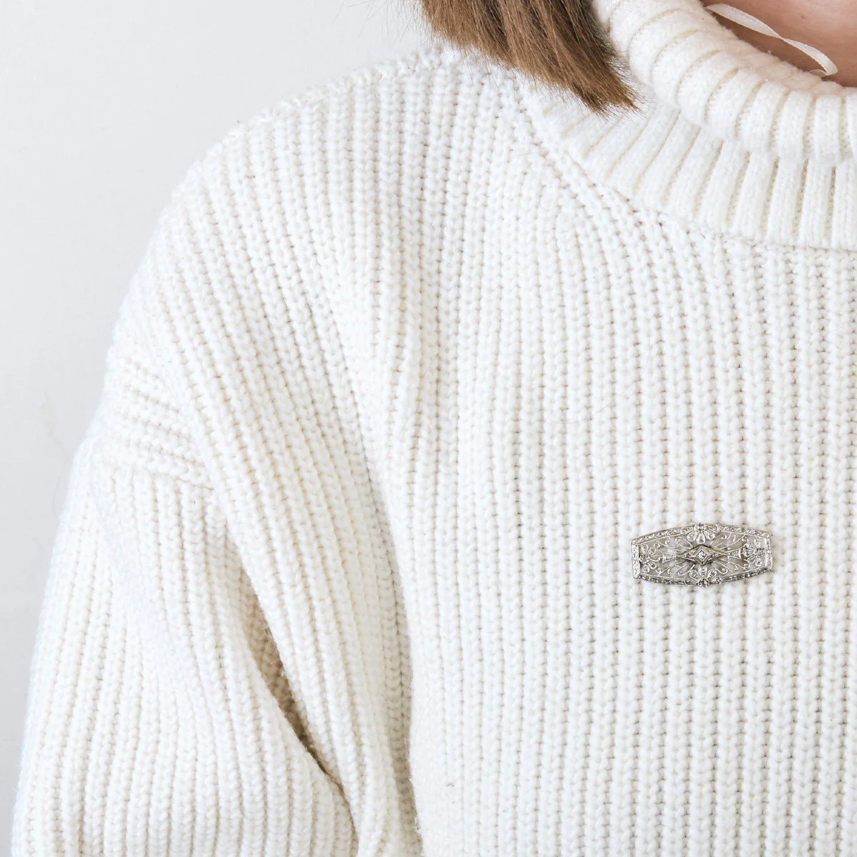 Broche Barrette en or blanc, platine et diamants - Image 2