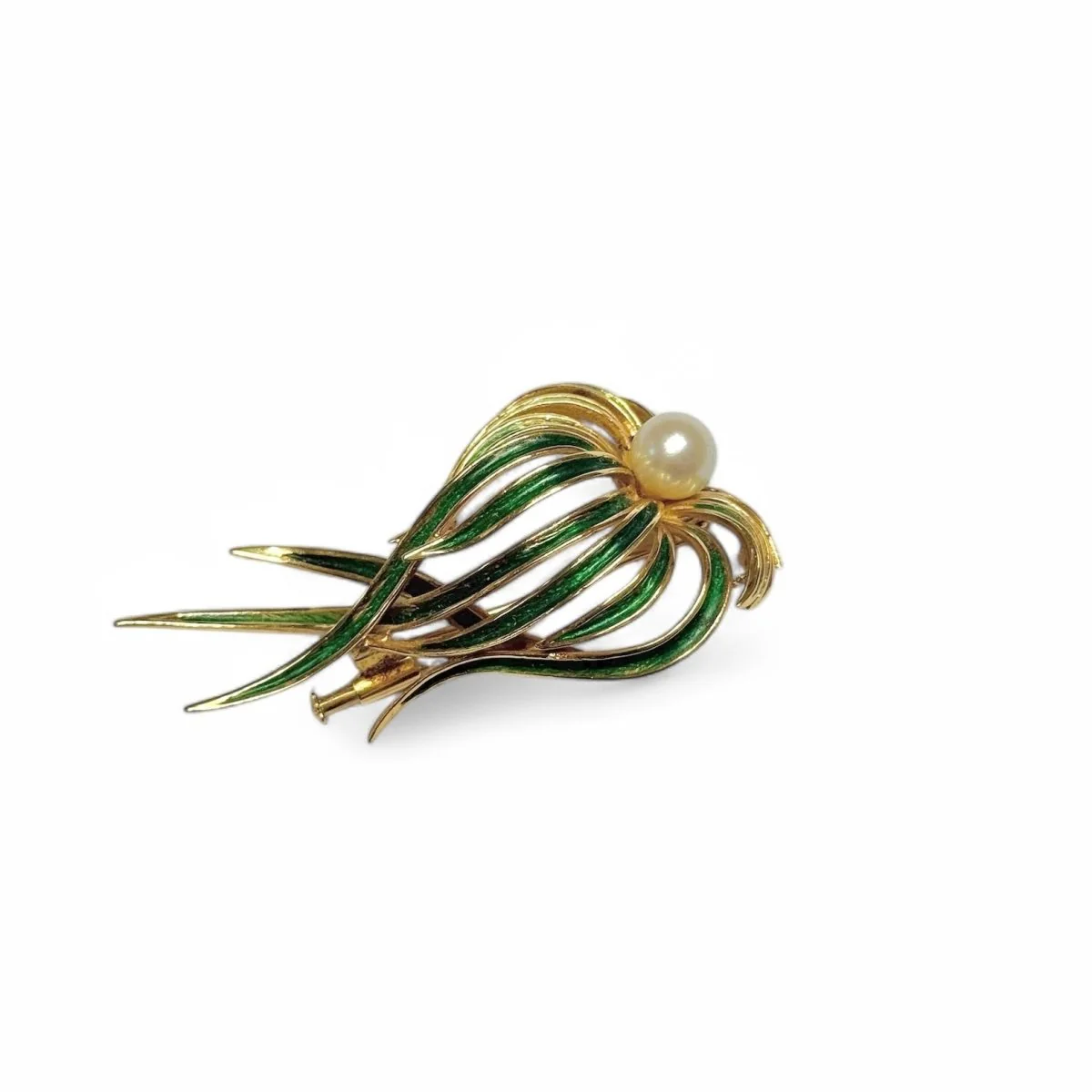 Broche posidonie en or jaune et perle