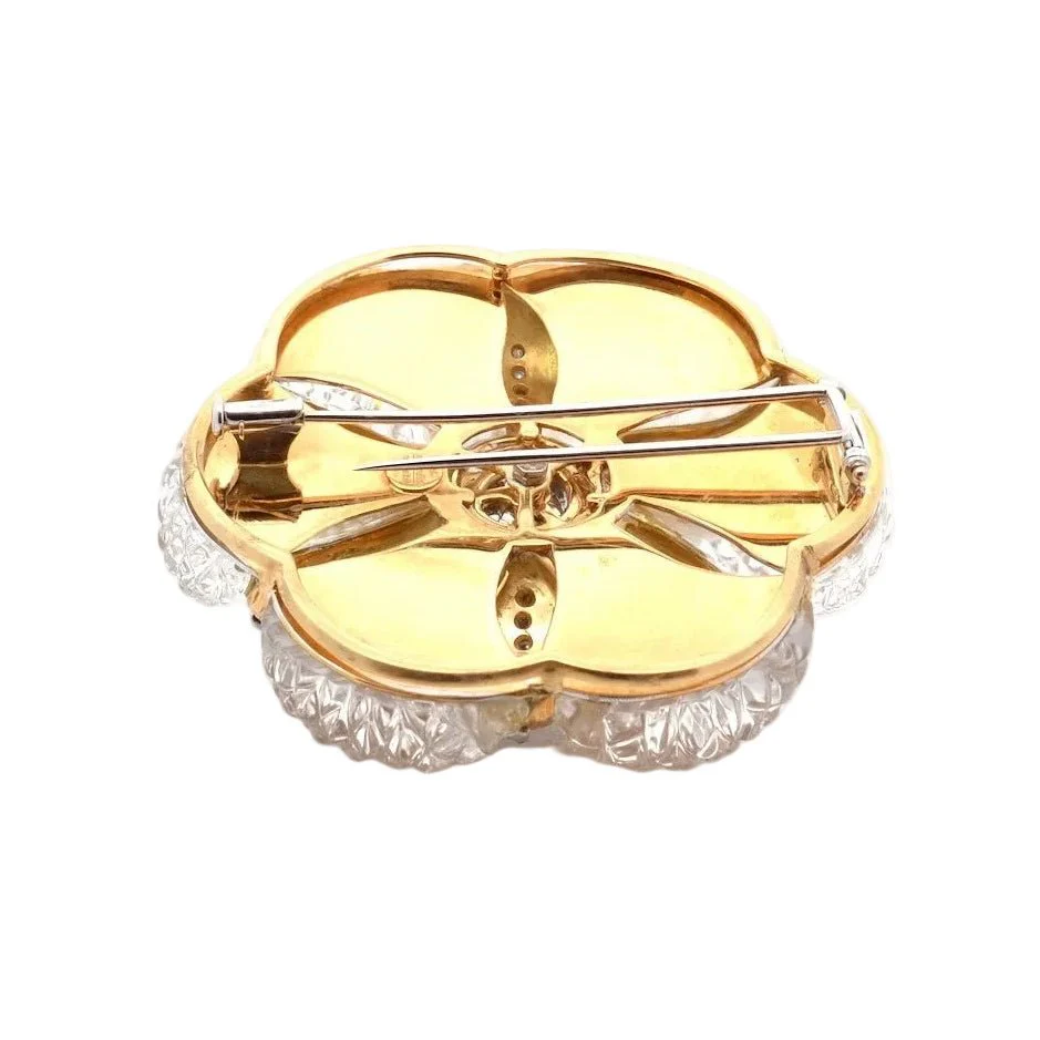 Broche Double Barrette en or jaune, cristal de roche et diamants - Image 2