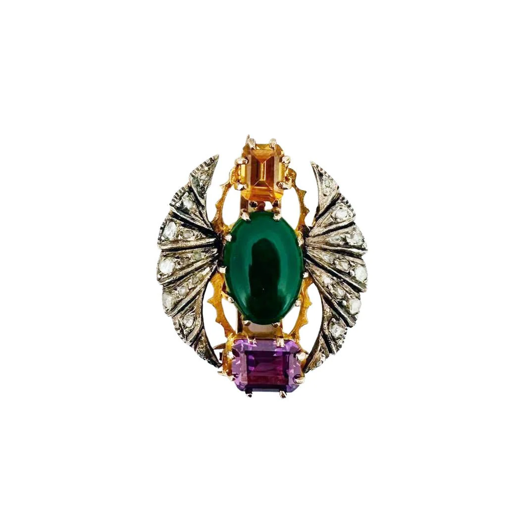 Broche Scarabée en or jaune, argent et pierres