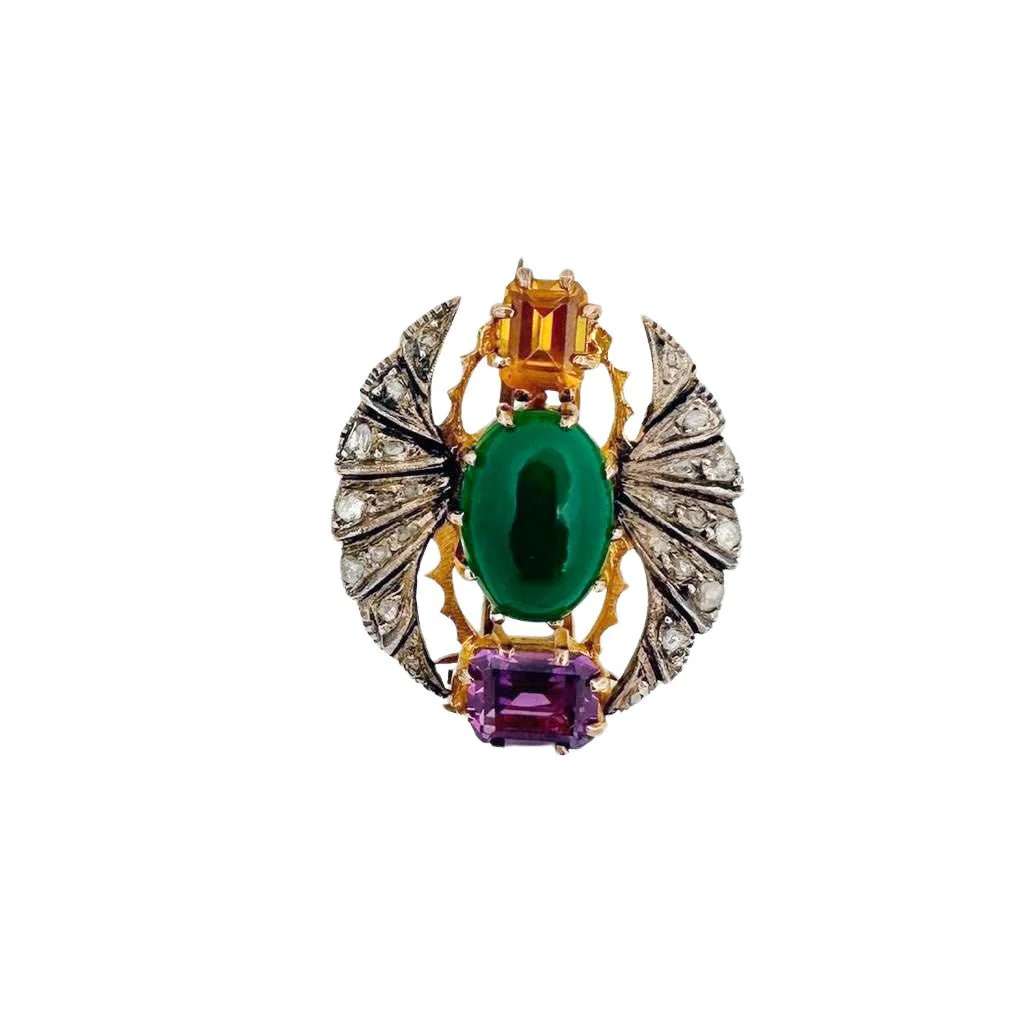 Broche Scarabée en or jaune, argent et pierres - Image 2