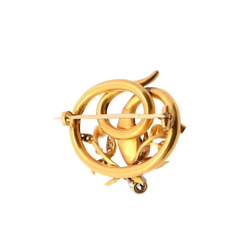 Broche serpent 19e diamants, perles et saphir - Image 2