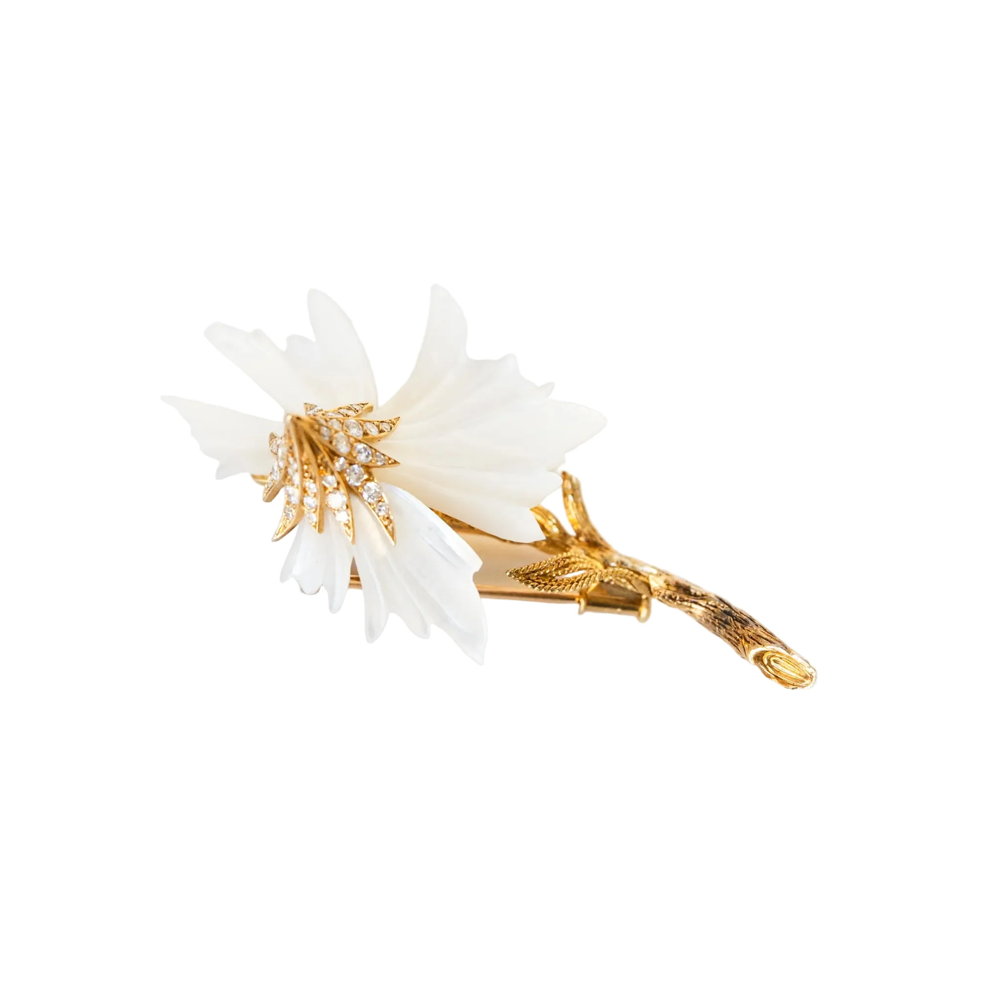 Broche Sterlé "Fleur" en or jaune et nacre - Image 2