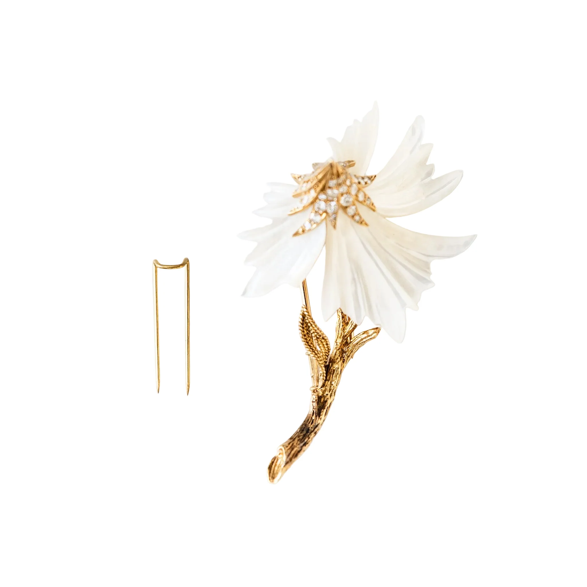Broche Sterlé "Fleur" en or jaune et nacre - Image 3