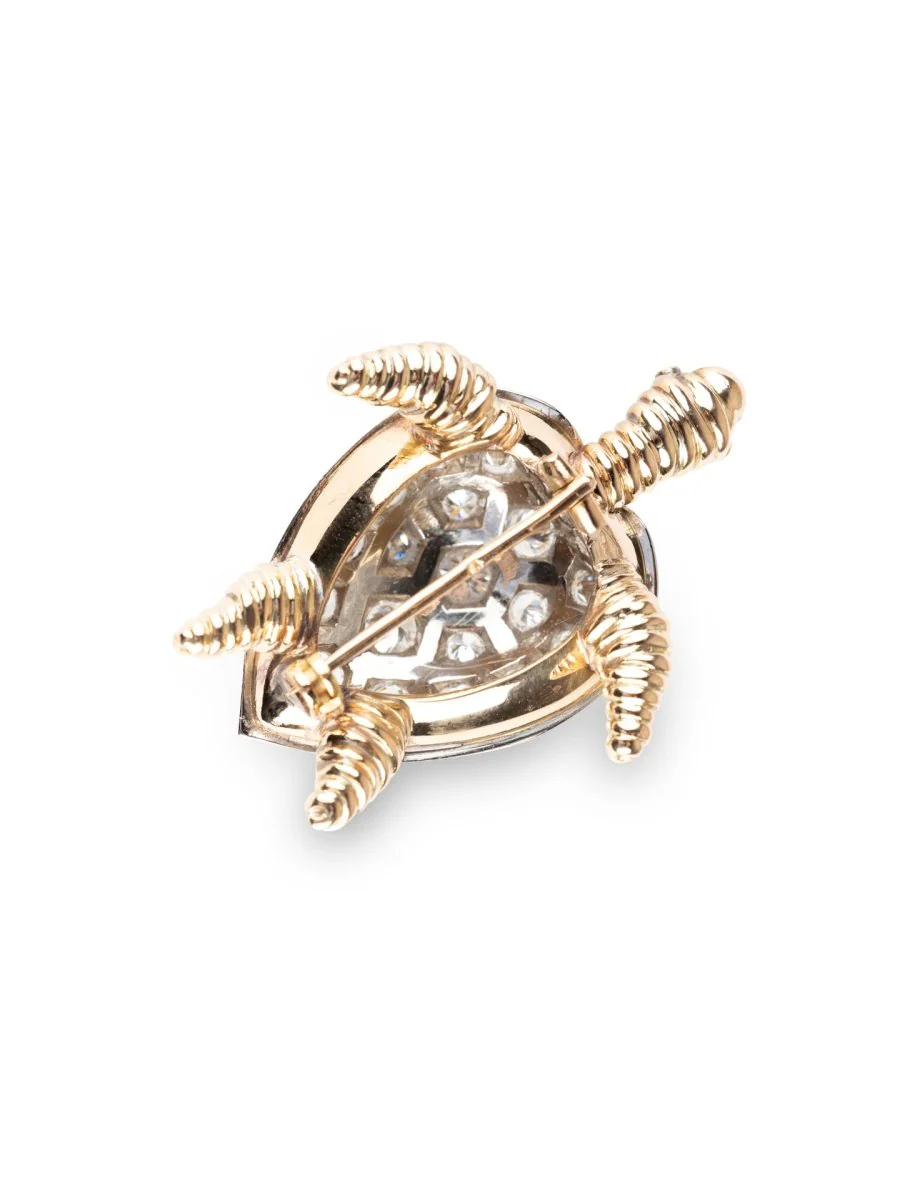 Broche Tortue en or jaune, saphirs roses et diamants - Image 2