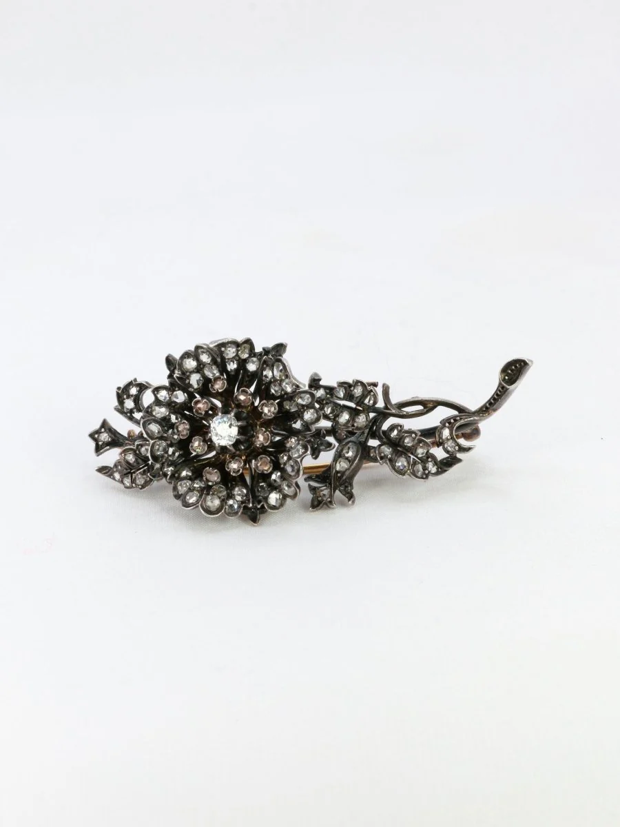 Broche trembleuse or argent diamants taille ancienne