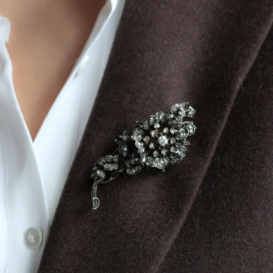 Broche trembleuse or argent diamants taille ancienne - Image 2