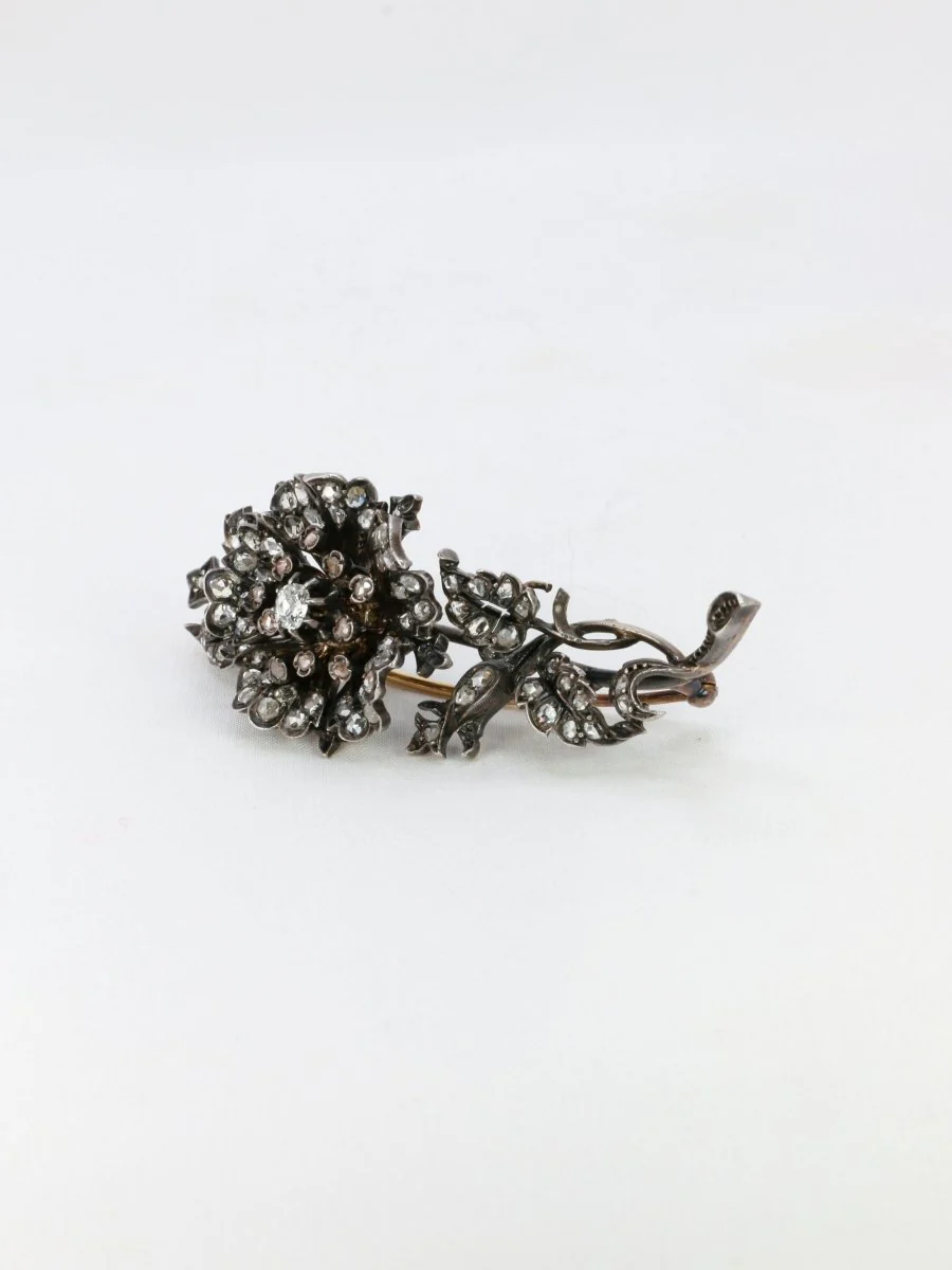 Broche trembleuse or argent diamants taille ancienne - Image 3