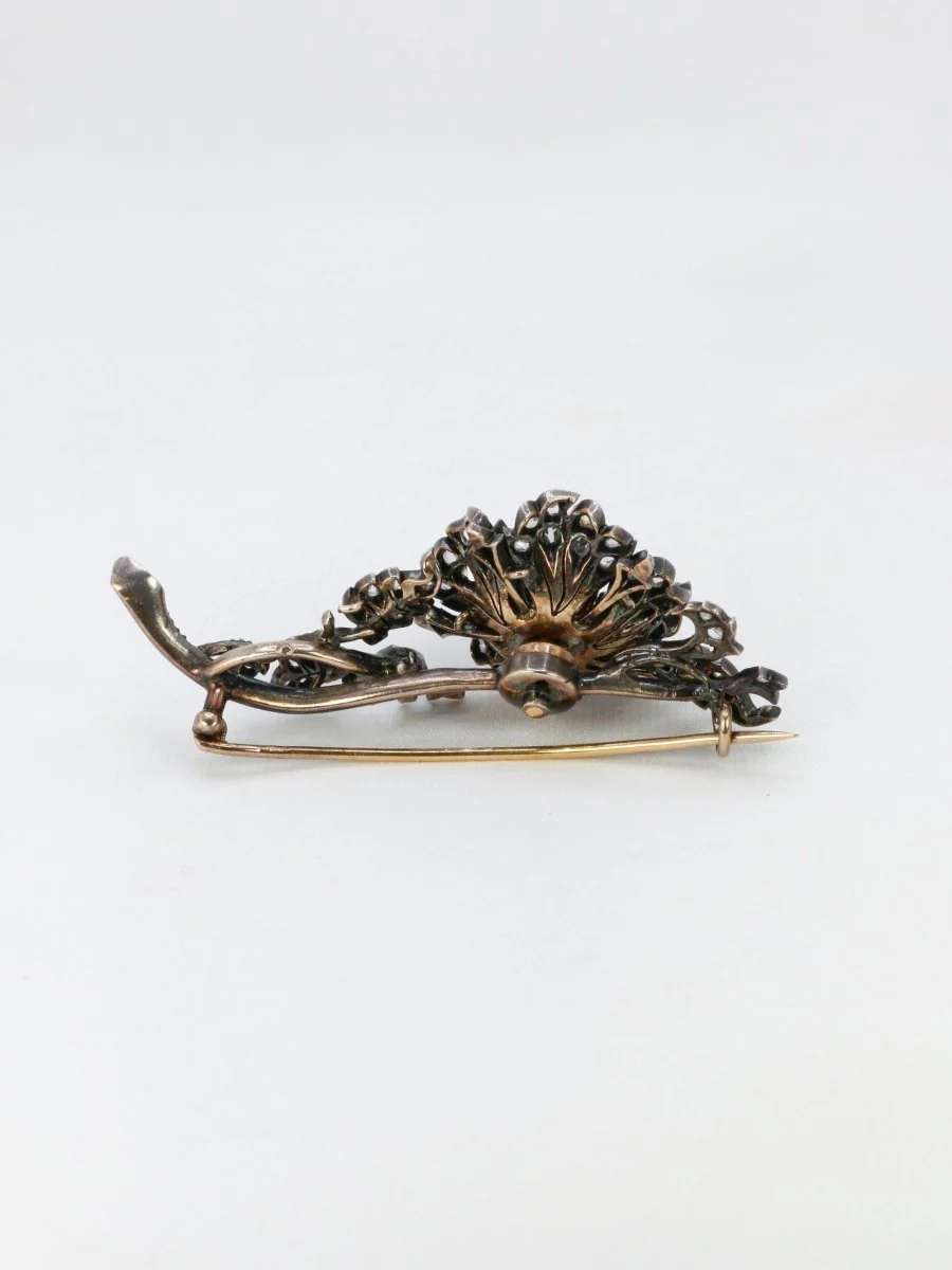Broche trembleuse or argent diamants taille ancienne - Image 4