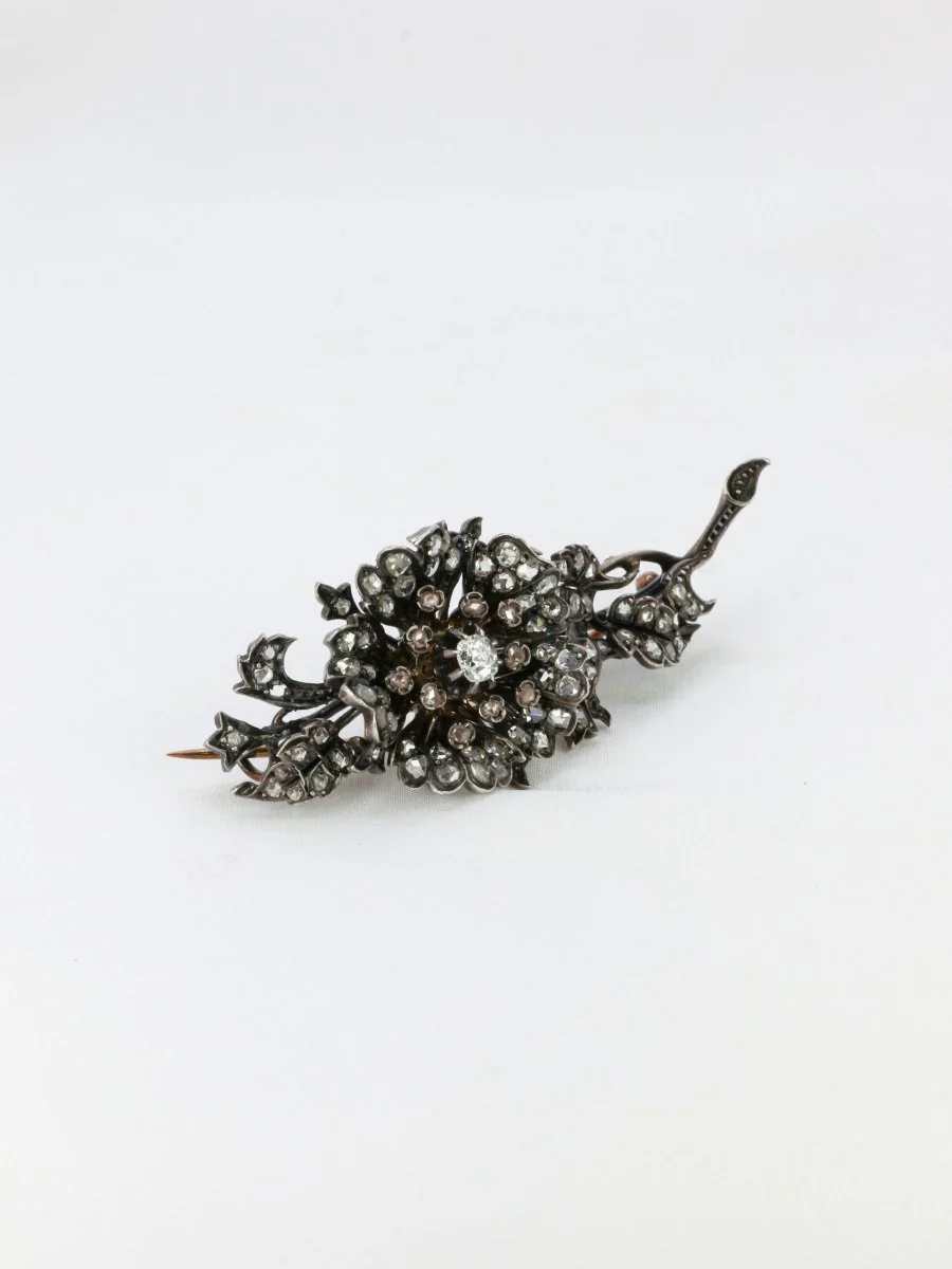 Broche trembleuse or argent diamants taille ancienne - Image 5