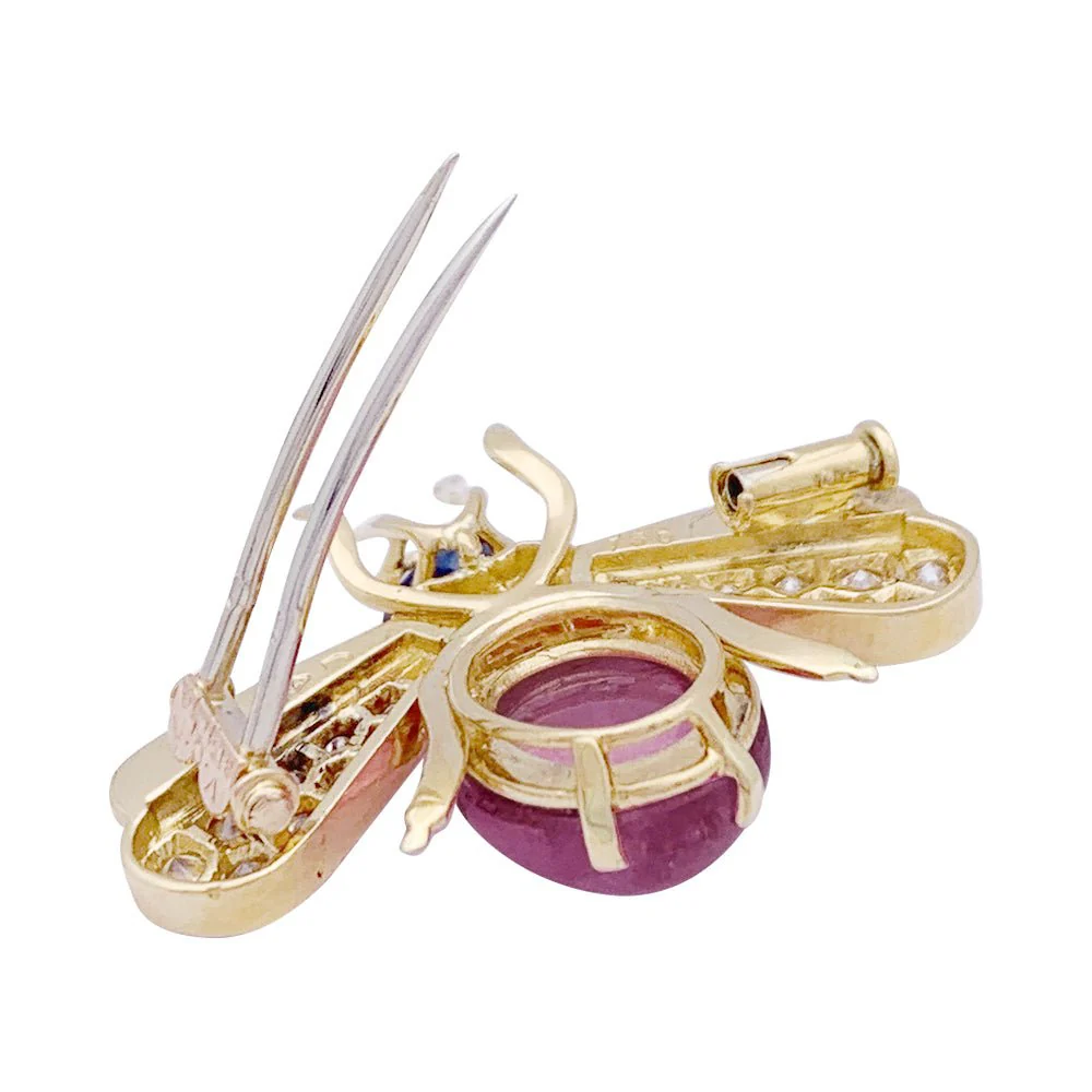 Broche VAN CLEEF & ARPELS "Abeille" en or jaune, diamant, tourmaline rose et saphir - Image 3