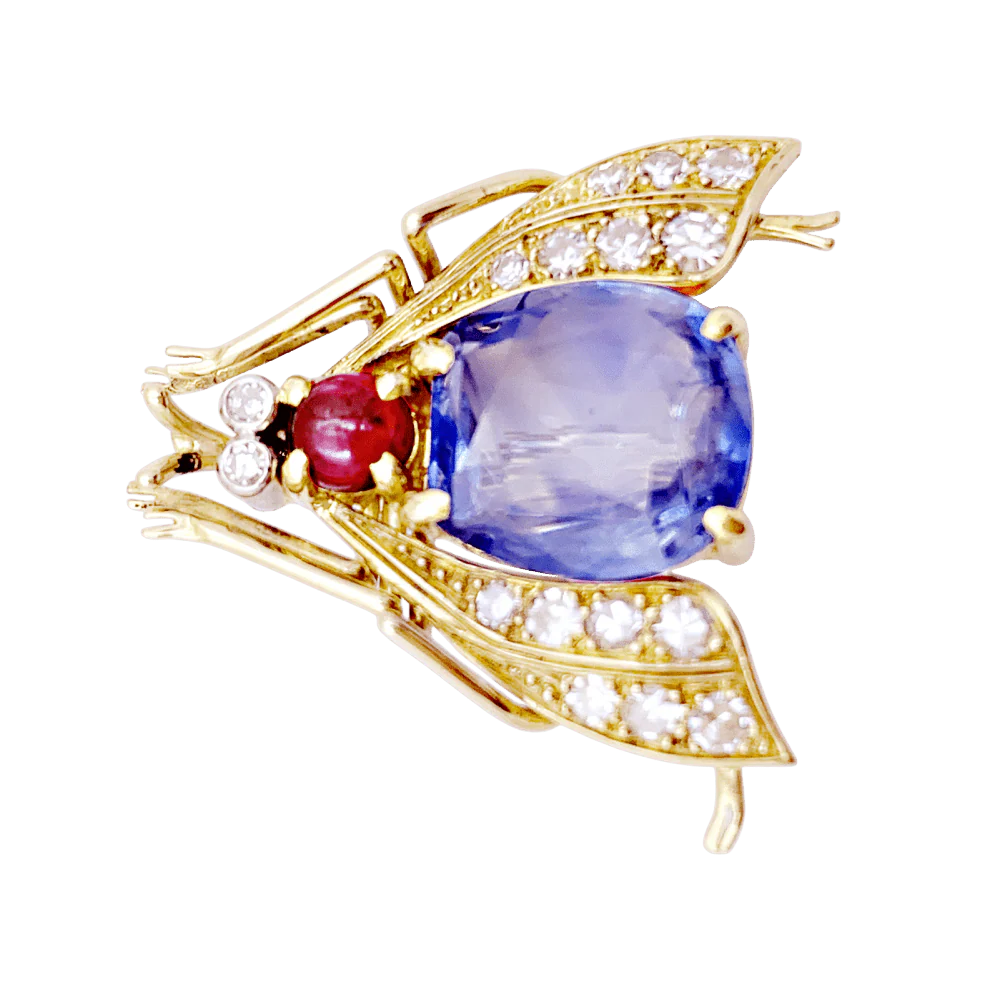 Broche Clip VAN CLEEF & ARPELS "Abeille" en or jaune, platine, saphir, rubis et diamants