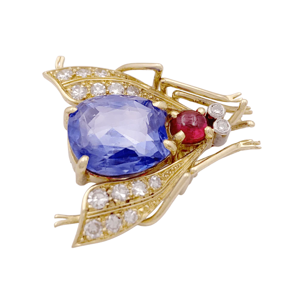 Broche Clip VAN CLEEF & ARPELS "Abeille" en or jaune, platine, saphir, rubis et diamants - Image 3
