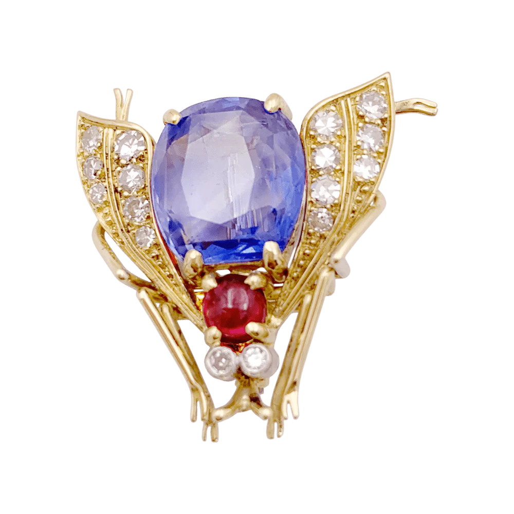 Broche Clip VAN CLEEF & ARPELS "Abeille" en or jaune, platine, saphir, rubis et diamants - Image 4