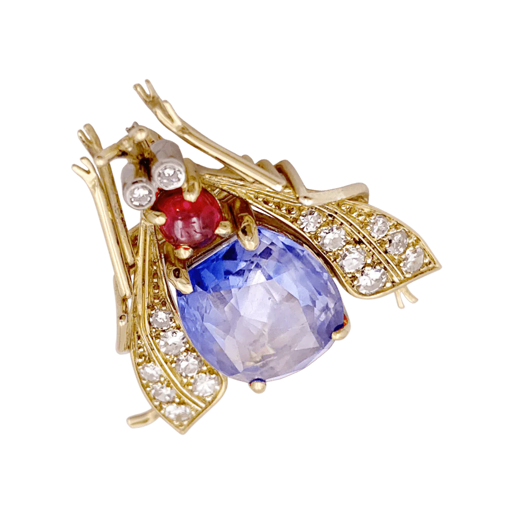 Broche Clip VAN CLEEF & ARPELS "Abeille" en or jaune, platine, saphir, rubis et diamants - Image 5