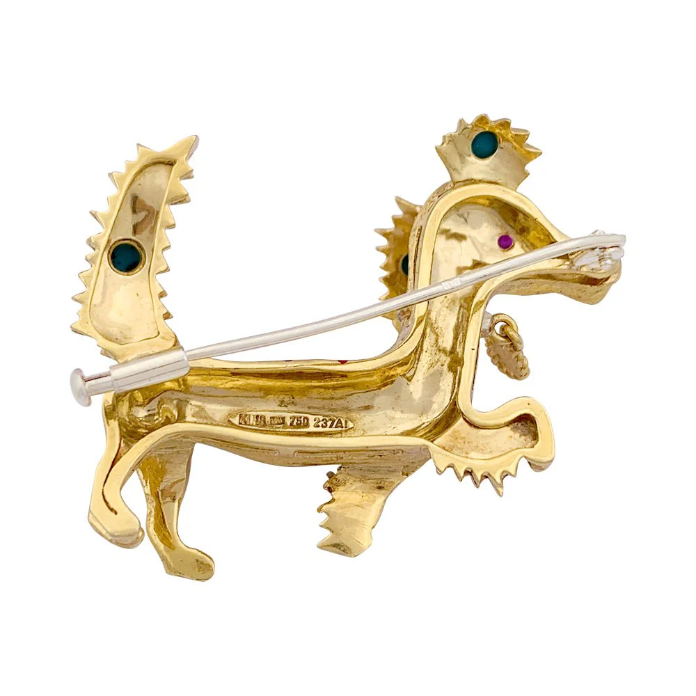 Broche Clip Bestiaire en or jaune, or blanc, rubis et turquoise - Image 3